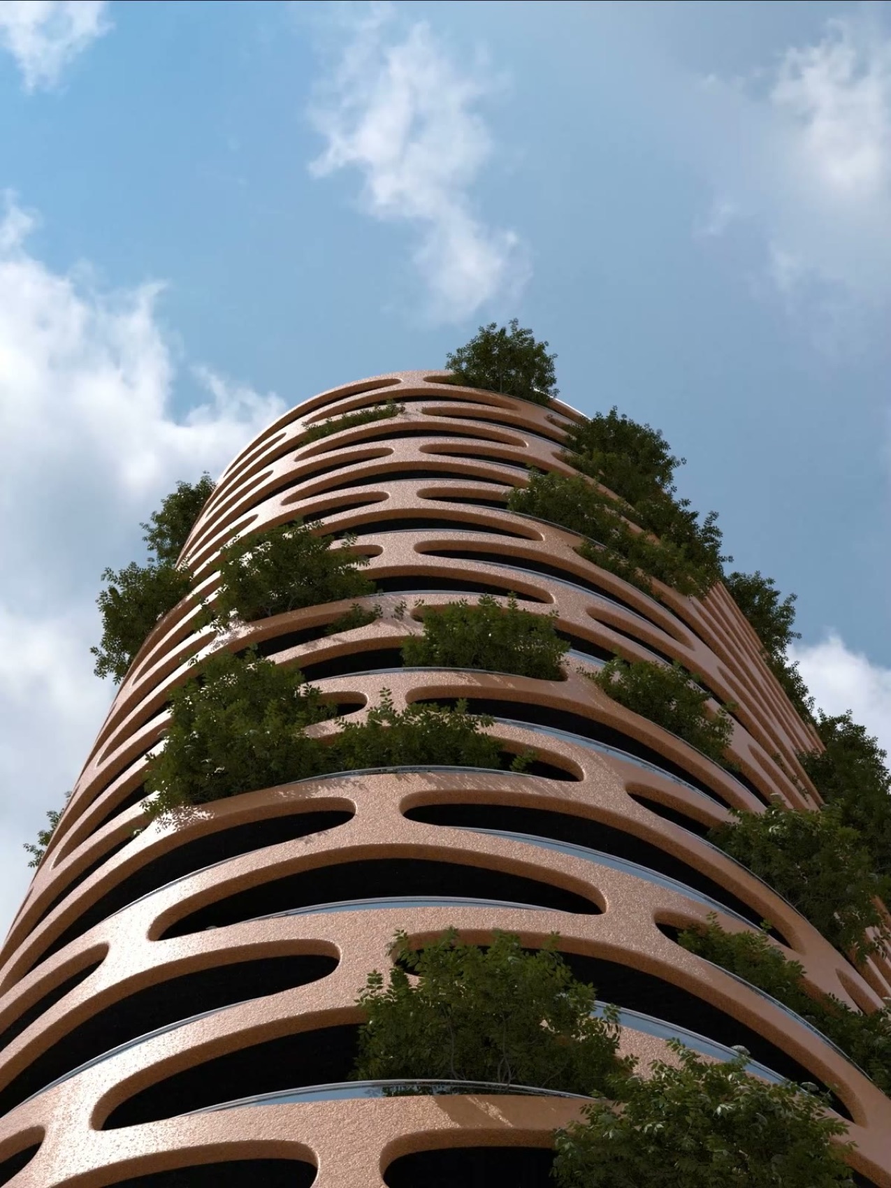 Looking up TET Tower against the sky